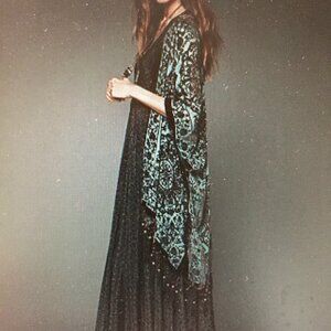 Free People Kite and Butterfly Hand Beaded Velvet Burnout Kimono Cardigan